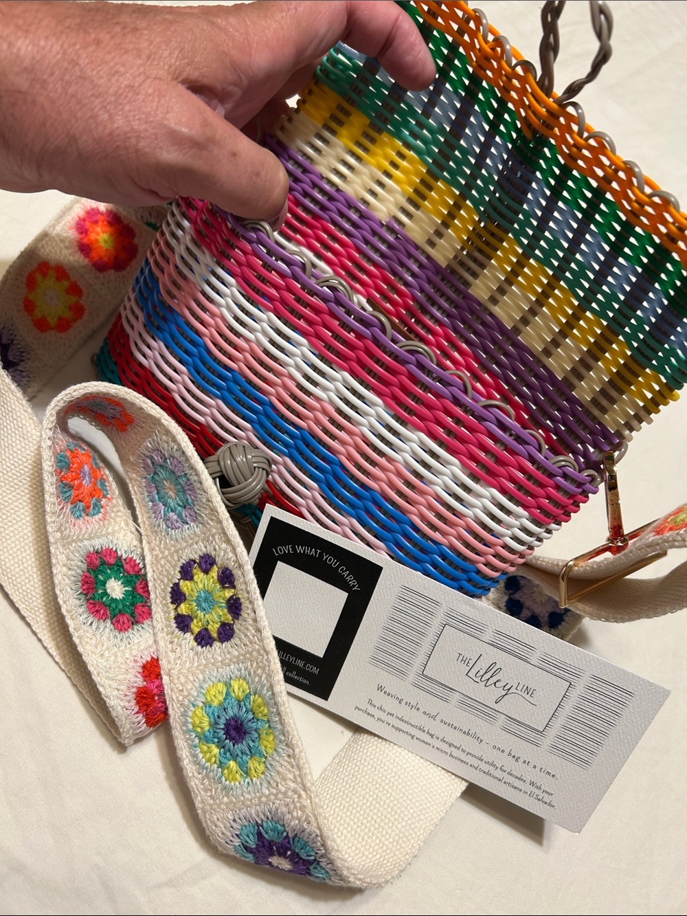 The Lilley Line Multicolor Wicker Crossbody Bag with Embroidered Strap - Picture 7 of 12